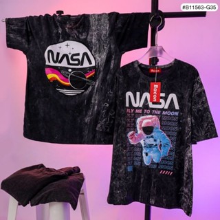 เสื้อยืดฟอกสี วิทเทจ ลาย Nasa FLY ME TO THE MOON (ลาย หน้า-หลัง)