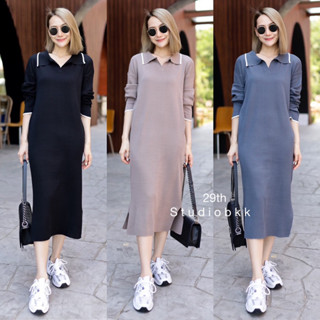 🌈🌿🌸🌼🌺🧡🤎🇰🇷 Knit Polo Long Sleeve Maxi Dress