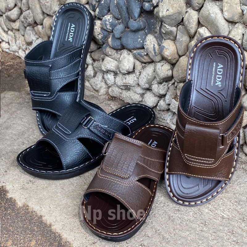 [ลูกค้าใหม่ราคา 1 บาท]🍀รองเท้าแตะลำลองแบบสวมรุ่น 93H27 🍀(ไซส์ 7-10)สีดำกับน้ำตาล รองเท้า ADDAแท้100%