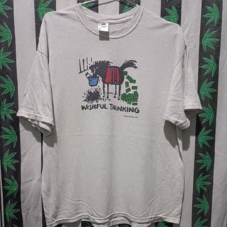 เสื้อยืดมือสอง Vintage Usa ศิลปินนักวาดภาพประกอบ อารมณ์ขำขัน ลายปั่นๆ Wishful Thinking Size XL.24/ยาว29