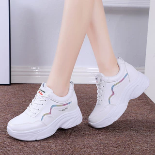 (พร้อมส่ง) รองเท้าผ้าใบแฟชั่นผู้หญิง ดีไซด์เกาหลี ส้นหนา 4.5CM B-21