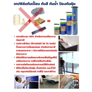 เทปฟิล์มปิดพ่น กันละอองสี ฟิลม์ปิดพ่นสี HAMMER Pre-Taped Masking พลาสติก คลุมรถ