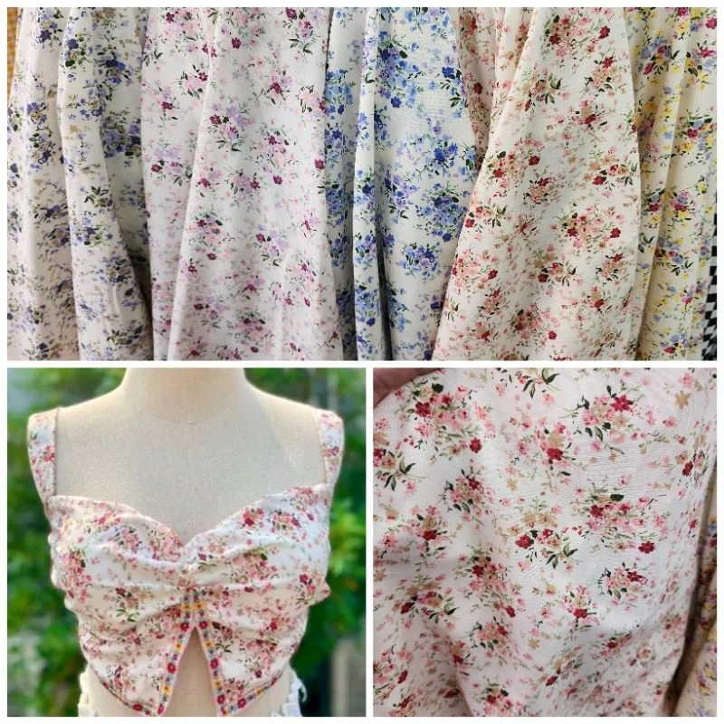 🔥Sale🔥ผ้าเมตร ลายดอกไม้เล็ก มินิมอล วินเทจ ผ้าคอตตอลผสม ถ่ายพร็อพ ฉาก ผ้าปู ปูโต๊ะ จัดชิ้นยาวได้ หน้ากว้าง 110-115cm
