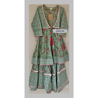 🔹️🔹️((งานแบรนด์))🔹️🔹️ ชุดอินเดีย GREEN FLORAL PRINTED COTTON SHARARA WITH DUPATTA SET