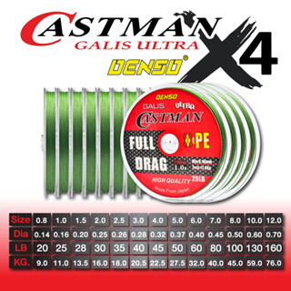 DENSO PEx4Castman 100M Spool สายพีอี ถัก4 ม้วน100 ม. สีเขียวขี้ม้า