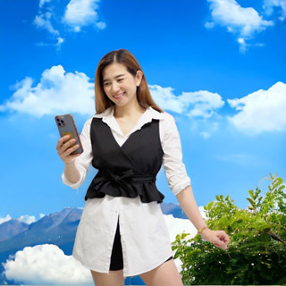 เสื้อเชิ๊ตสีขาวเซท2ชิ้นแถมกั๊กมือสองสุดสวยงานสวยมาก