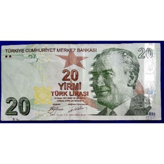 แบงก์​สะสม​ตุรกี​ Turkey, 20 Lira,(รุ่น​เก่า)​ ใช้แล้ว, B1017T