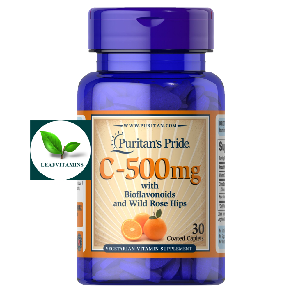 (วิตามินซี ,Vitamin C ) Puritan’s Pride Vitamin C-500 mg with Protective Bioflavonoids and Wild Rose Hips / 30 Caplets