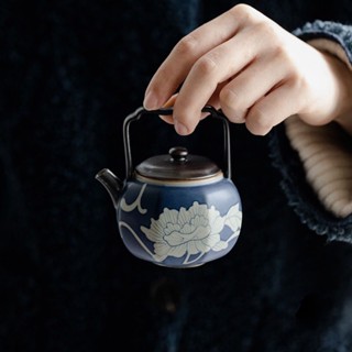 Pure hand-painted peony octagonal beam pot ceramic teapot with filter bubble teapot kung fu tea set 125ml