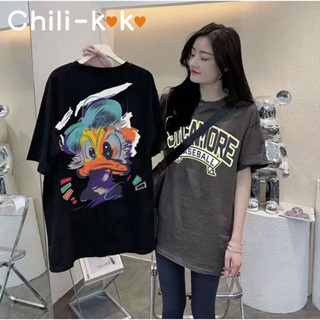 Chili_k❤️k❤️ เสื้อยืดแขนสั้น ทรงหลวม เสื้อยืดลายการ์ตูน สตรีทoversize  เสื้อผ้าวัยรุ่นแฟชั่นเกาหลี เสื้อวินเทจ 2397