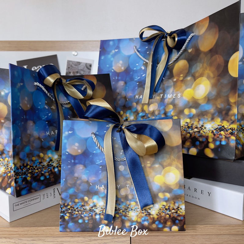 ꒰1ใบ꒱ถุงกระดาษ HAPPY TIMES โทนสีม่วงพาสเทล ริบบิ้นทูโทน สีชมพู-เงิน