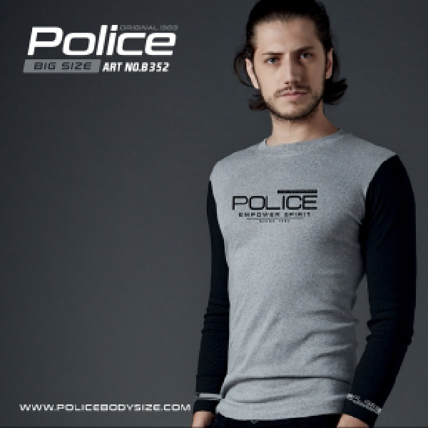 Police Bodysize เสื้อยืดคอกลมแขนยาว ทรง Slim fit สีขาว,ดำ,เทา, ใส่ได้ทั้งผู้ชาย/ผู้หญิง (รหัส : F528,B352) — صورة 2