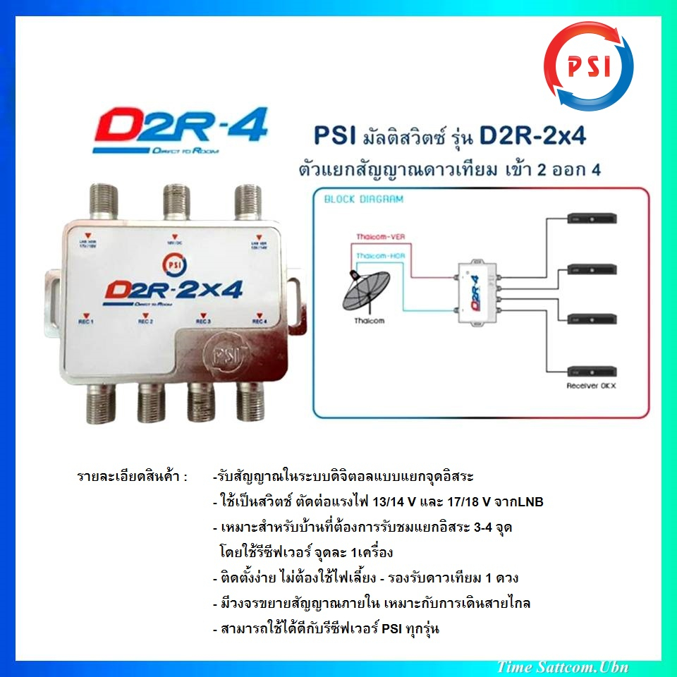 PSI D2R-2x4 Multi Switch อุปกรณ์เพิ่มจุดรับชม จุดที่ 3,4 ใช้คู่กับ หัวรับ PSI รุ่น LNB X-2 , X-2/5G สำหรับจานตะแกรง