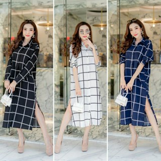 เชิ้ตยาวสาวอวบ อก&gt;46 ลายตาราง/สาวอวบ/plusize/maxi shirt/มุสลิมแฟชั่น/เสื้อเชิ้ตยาว/สาวมุสลิม