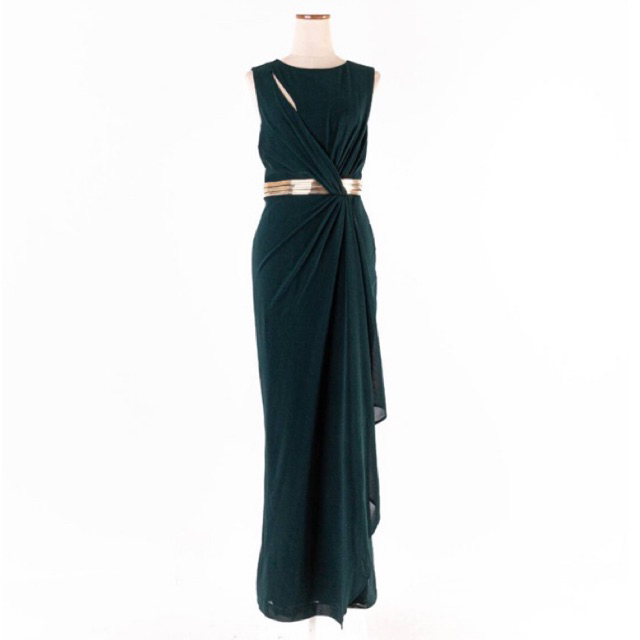 Dress เดรส คอกลม ชุดกระโปรง ออกงาน งานแต่ง สีเขียว หัวเป็ด แต่ง เข็มขัด ทอง Brand แบรนด์ Eclipse แท้