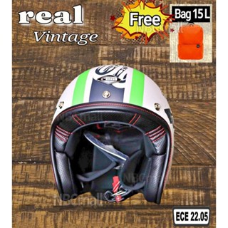 หมวกกันน็อก Real รุ่น Vintage I วัสดุ ABS มาตราฐาน มอก ECE แข็งแรง DD-Ring (ขนาด Size L)