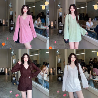 🍭New in มินิเดรสคอวีแขนยาว