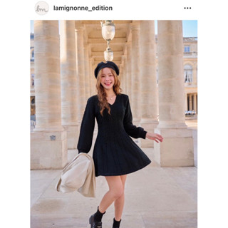 [ใหม่] 👗La mignnone ชุดเดรสไหมพรมสีดำ masmine leilani Freesize-40/38/50