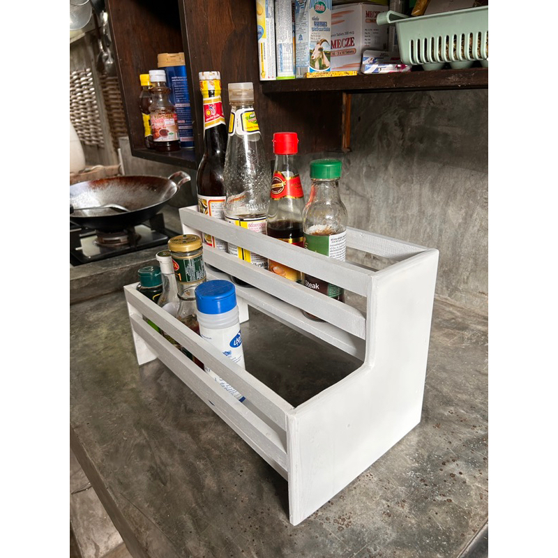 2ชั้นเครื่องปรุง สีขาว ขนาด22*40สูง25ชั้นวางขวดน้ำปลา ชั้นวางขวดไซรัป