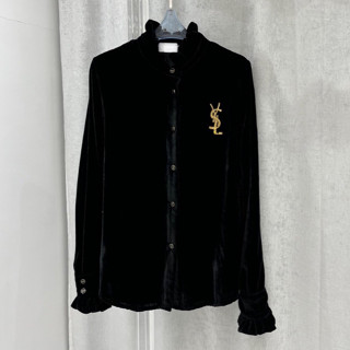 พร้อมส่ง YSL Saint Laurent เสื้อแขนยาว คอจีน สีดำ เนื้อผ้ากำมะหยี่ นิ่ม ปักโลโก้ วายเอสแอล ยิปแซง ใส่ทำงาน ประชุม หรู