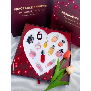 **พร้อมส่ง** Gift Set น้ำหอม 12 ขวดสำหรับผู้หญิง งานกล่องสีแดงสวยหรูรูปหัวใจ