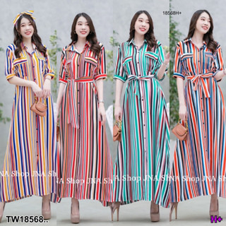 18568 แมกซี่เดรส ทรงปล่อย ลายคัลเลอร์ฟูล Maxi dress, loose fit, colorful pattern