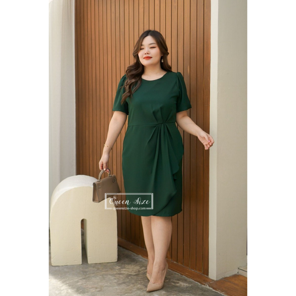 Bella-สีเขียวเข้ม Plus size Fashion อก40 42 44 นิ้ว เสื้อผ้าไซส์ใหญ่ ชุดเดรสแฟชั่นสาวอวบคนอ้วน ใส่ไป
