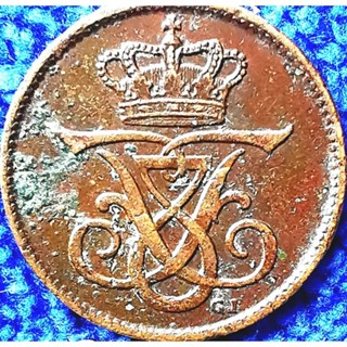 เหรียญ​เดนมาร์ก​อายุ​100​กว่า​ปี​ Denmark, 1 Ore, (ยุค​ Frederick VIII), #​2814T, ใช้แล้ว