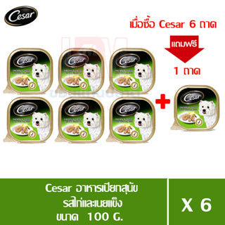 (แถมฟรี 1 ถาด)Cesar อาหารเปียกสุนัข โตเต็มวัย รสไก่และเนยแข็ง ขนาด 100g. (x6 ถาด)