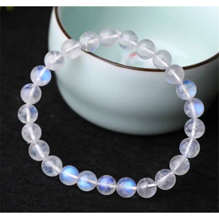 Natural Moonstone 6 mm Blue Light Bracelet For Women Lady Stretch Blue Moonstone Crystal Round Bead Bracelet