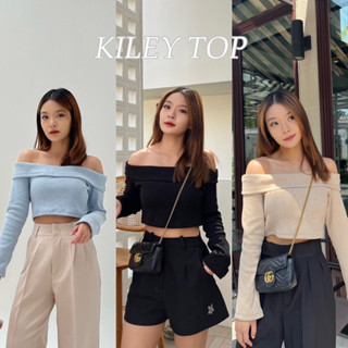 KILEY TOP เสื้อปาดไหล่แขนยาว ผ้าร่องหนา (nita.bkk)