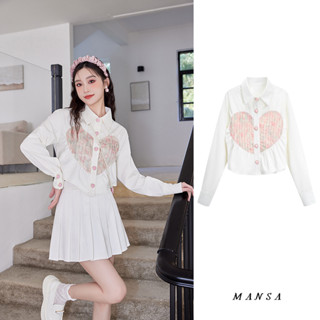 MANSA white heart shirt เสื้อเชิ้ต เสื้อเกาหลี