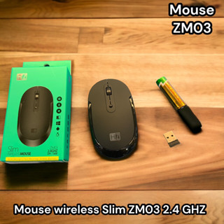 Mouse wireless Slim ZM03 2.4 GHZ แบบบาง ฟรี ถ่าน 1 ก้อน ไร้สาย