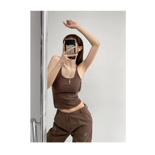 Cicishop(J358)สายเดี่ยวคอกลมผ้าร่องเล็กเข้าทรงสวยมากหุ่นเพียวสุดแมทซ์ง่าย