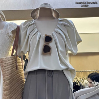 🇰🇷New🇰🇷  Korea pleated blouses  เสื้อแต่งจีบหน้า แขนสั้น ผ้าใส่สบายๆเลยค่า