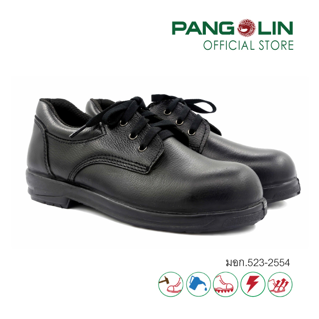 Pangolin(แพงโกลิน) รองเท้านิรภัย/รองเท้าเซฟตี้ พื้นยาง(Rubber) แบบหุ้มส้น รุ่น0026R สีดำ