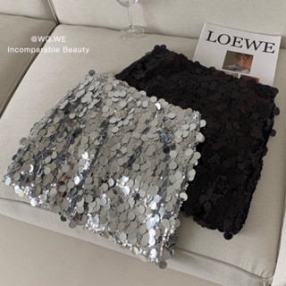 Cotton caramel   พร้อมส่งจาไทยค่ะ TAG WG.WE🇰🇷🇰🇷 กระโปรงสั้นแต่งด้วยเลื่อมวิ้ง งานมีซิปข้าง มีซับใน ทรงสวย
