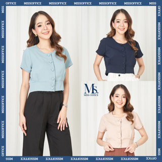 Miss Office เสื้อครอป แขนสั้นแต่งจีบ จั๊มเอว (MT-145)