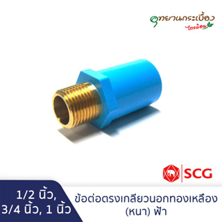 ข้อต่อตรงเกลียวนอกทองเหลือง 1/2นิ้ว, 3/4นิ้ว, 1นิ้ว สีฟ้า พี…