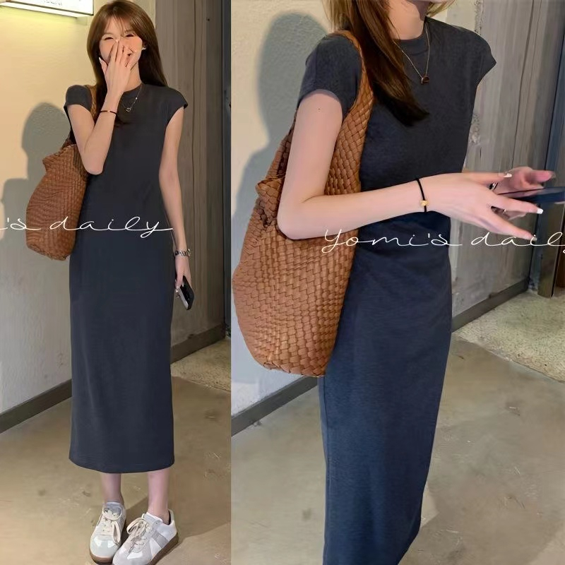 🌙ชุดเดรส,🌙เศสฤดูใบไม้ผลิ/ฤดูร้อน 2024 กระโปรงผู้หญิงยาวปานกลางช่วยให้เอวดูเพรียวบาง