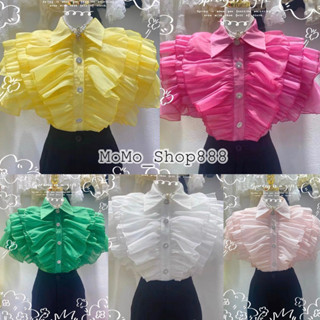 🍁พร้อมส่ง🍁เสื้อฟรุ้งฟริ้งออกงานระบายอก เสื้อลูกคุลสไตล์เกาหลี เสื้องานบุญงานบวช