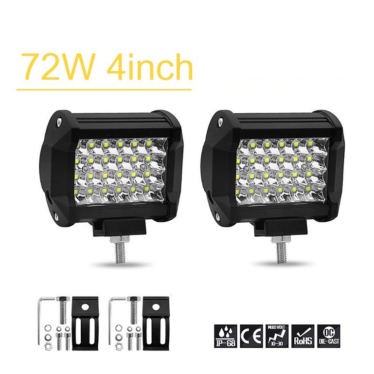 FS แพ็ค 2 ชิ้น สว่างตาเเตก! LED SPOT BEAM US 72W เเสงขาว ไฟสปอร์ตไลท์ ไฟช่วยตัดหมอก สว่างมาก 12V-24V