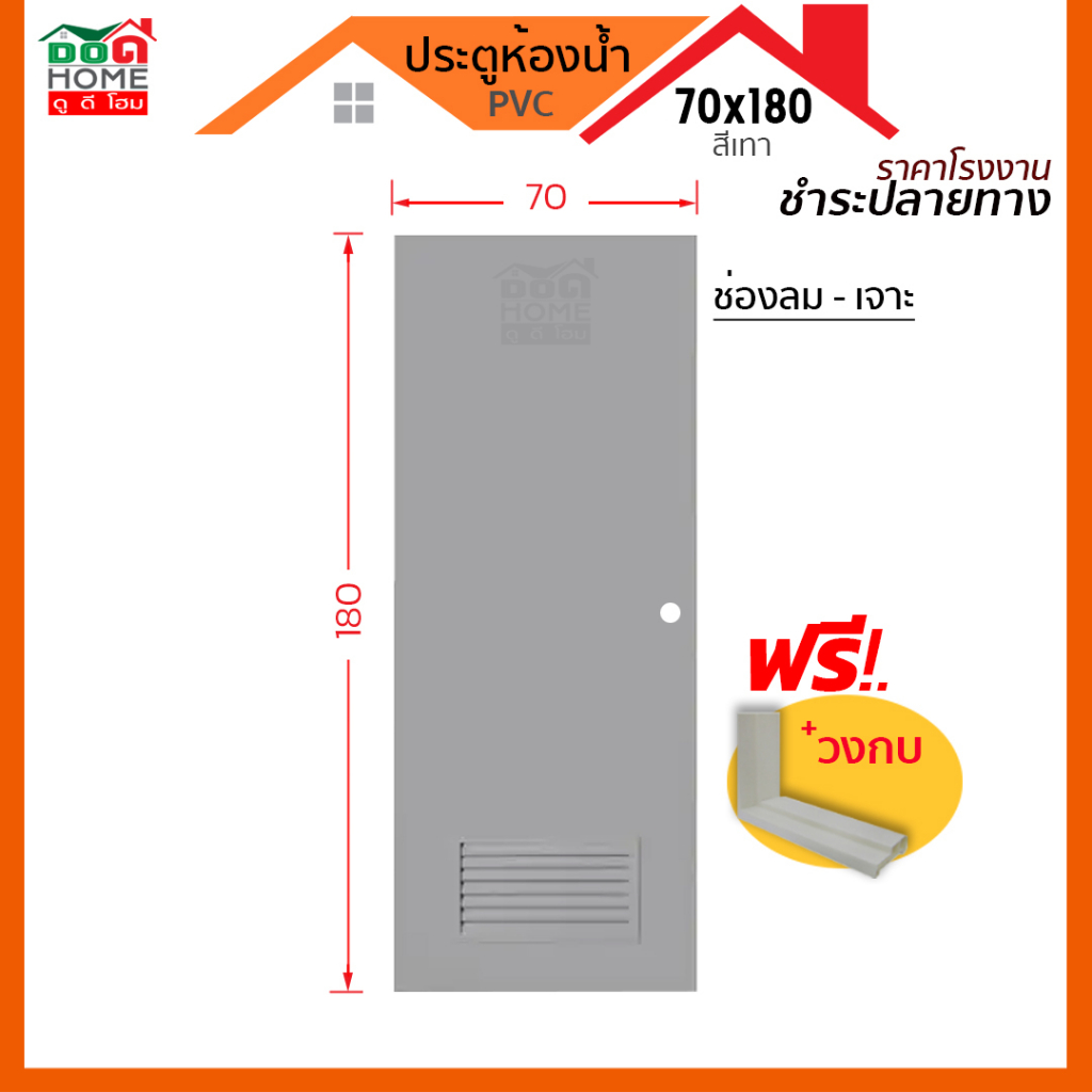 ประตูห้องน้ำ PVC 70x180 พร้อมวงกบ [สีเทา] [พร้อมส่ง ][คุณภาพดี ขอบหนา]