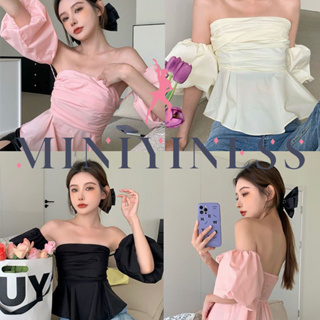 Miniyiness 2023 เสื้อเปิดไหล่ชีฟอง เรียบหรู เริ่ดมาก เสื้อเปิดไหล่ ชุดไปทะเล เสื้อครอปแฟชั่น สไตล์เกาหลี แขนครึ่งแขน