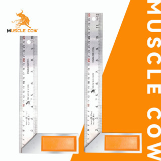 MUSCLE COW ฉากวัดไม้หน้าใหญ่ สแตนเลส ใช้ได้ทั้งงานไม้ งานเหล็ก มีให้เลือก 2 ขนาด 10"-12" แผ่นไม้บรรทัด ผลิตจากสแตนเลสหนา