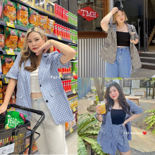 🌷เบลเซอร์แขนสั้น ลายสก๊อตแต่งกระดุมหน้า ไซส์ใหญ่ plussize