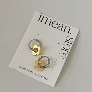 imean.store - Thin flower hoop earring | ต่างหูห้อยจี้รูปดอกไม้