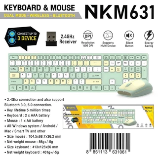 Nubwo NKM-631 Keyboard+Mouse Dual mode Wireless/Bluetooth แป้นพิมพ์ไร้สาย ชุดเมาส์คีย์บอร์ด
