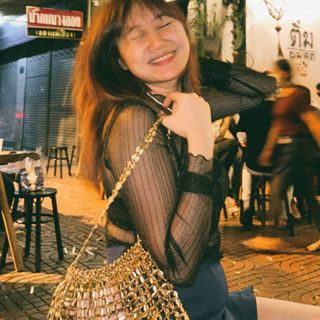 upeachme(B16,B17) Jeedjad Seatru [M-XL]เสื้อซีทรูแขนยาวความยาวเต็มตัว เสื้อตาข่ายสายฝอเซ็กซี่ แต่งกลิตเตอร์วิบวับ
