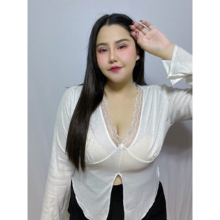 เสื้อสาวอวบ ผ้าร่อง แขนยาว รุ่น vหน้า ร่อง